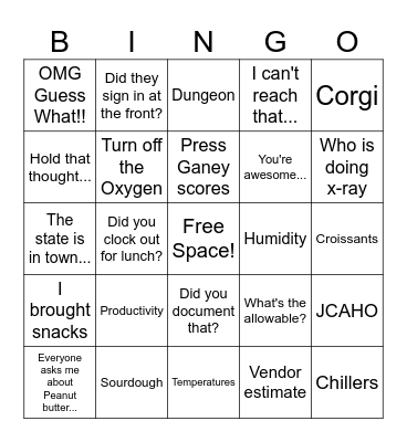 Things Sam Says Bingo Card