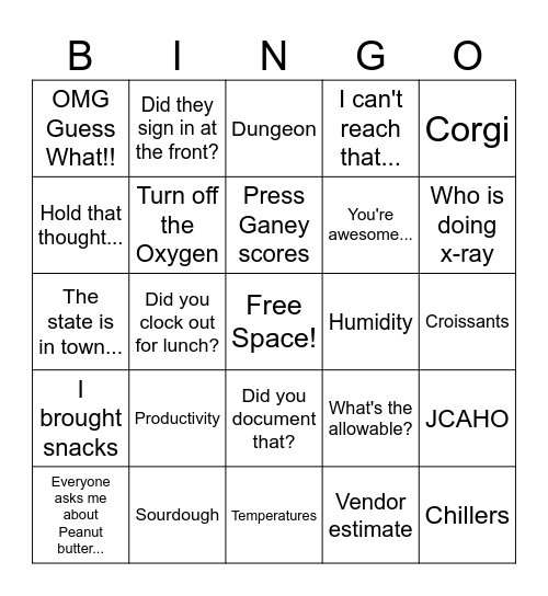 Things Sam Says Bingo Card