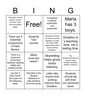Fundations BINGO Card