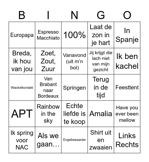 UVV JEUGDKAMP MUZIEKBINGO Card