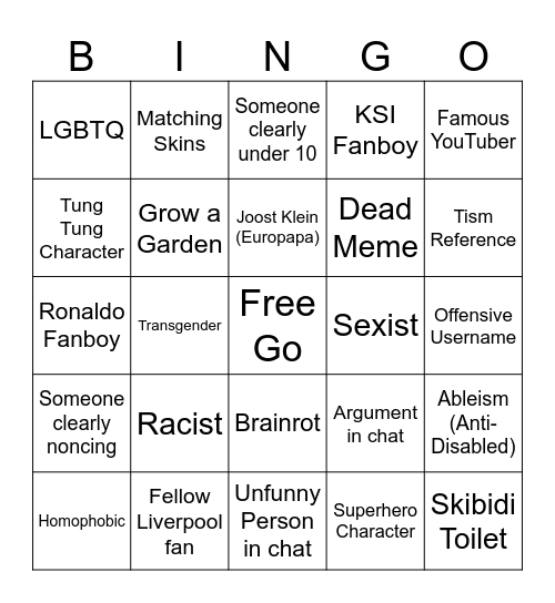 ROBLOX BINGO Card