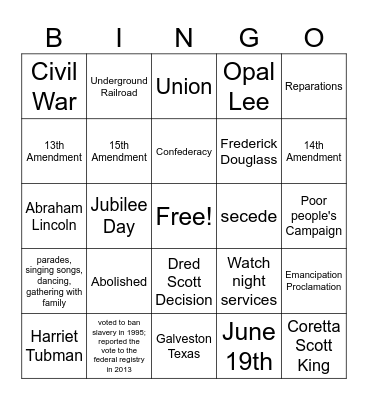 Juneteenth Bingo Card
