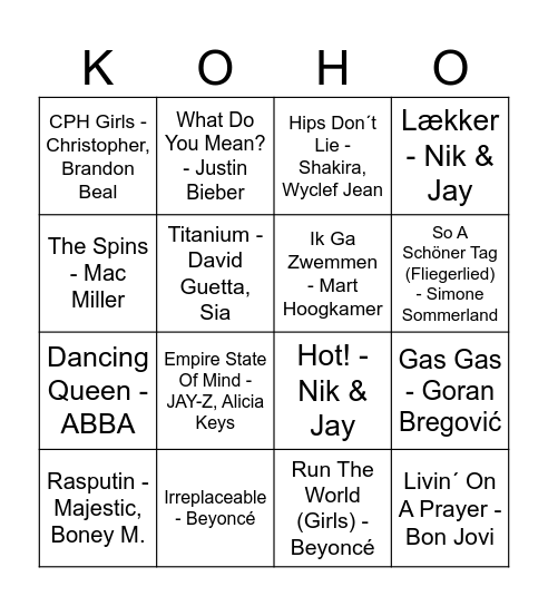 MUSIC BINGO 🕺🏼🪩 Bingo Card