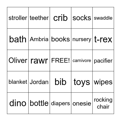 Dinosaur Baby Shower Bingo Card