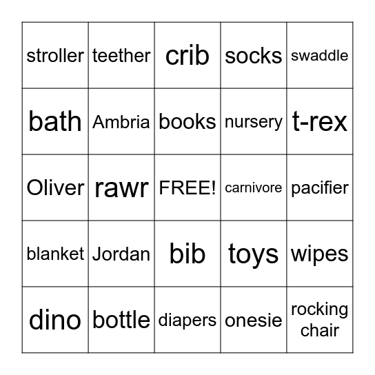 Dinosaur Baby Shower Bingo Card