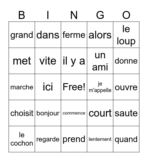 le francais Bingo Card