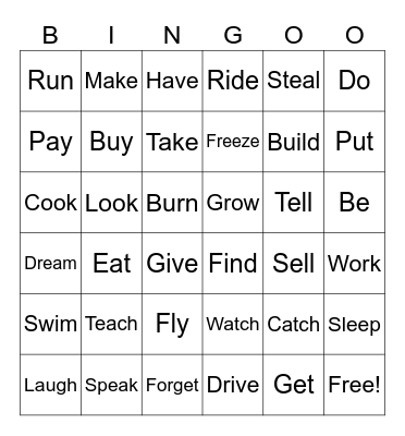 Verbs in past participle Bingo Card