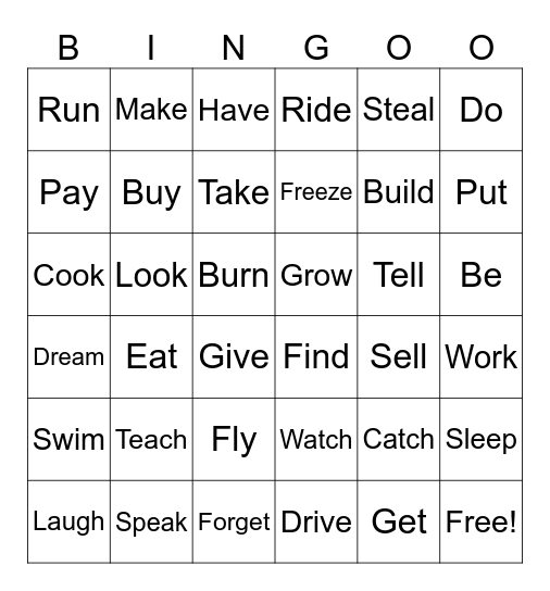 Verbs in past participle Bingo Card