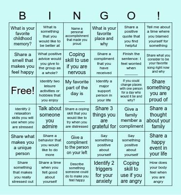 Therapy Bingo Card