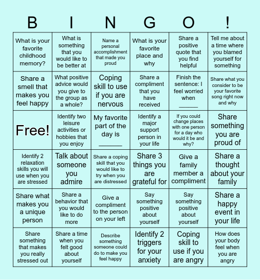 Therapy Bingo Card
