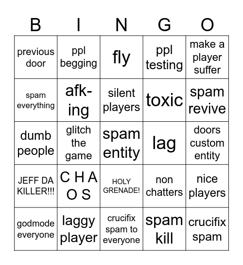 roblox doors admin + doors regular Bingo Card
