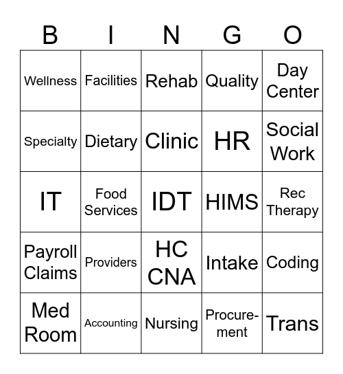 PACE BINGO Card