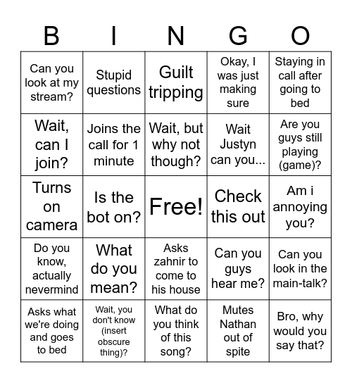 Jay Bingo Card