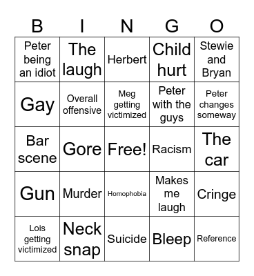 Family Guy Bingo Card
