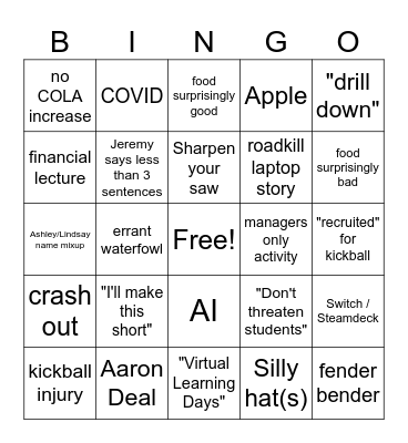 Mandatory Fun Bingo Card