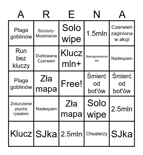 Arena Bingo Infinite Bingo Card