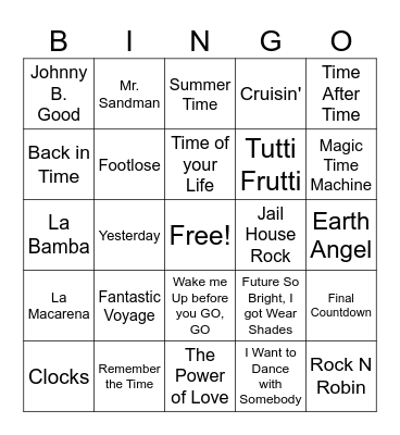 G/T Summer Musical Bingo Card
