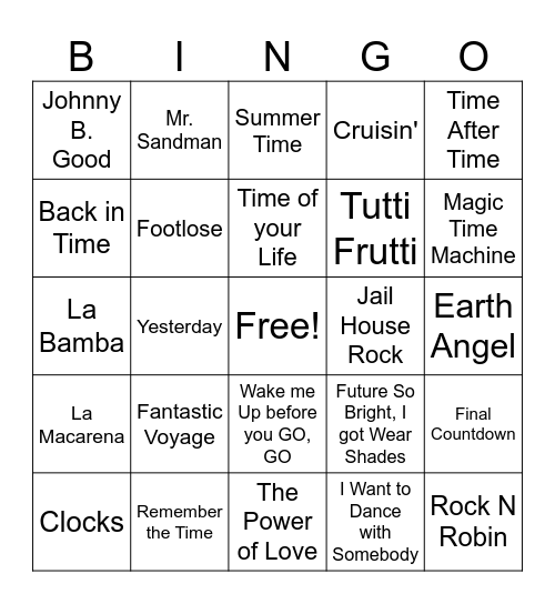 G/T Summer Musical Bingo Card
