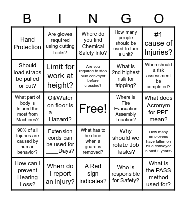 SAFETY PAYS Bingo Card