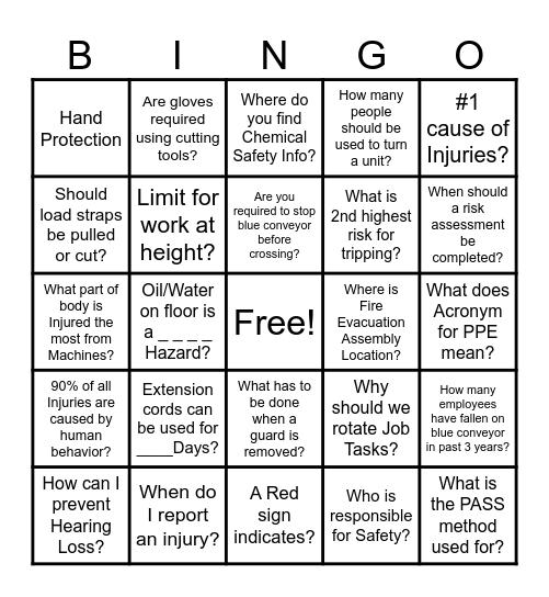 SAFETY PAYS Bingo Card