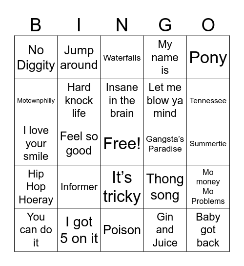 90's HIP POP Party Bingo Card