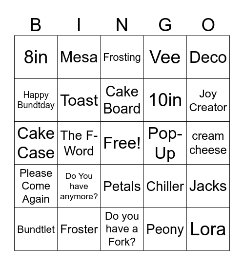 Nothing Bundt Bingo Card