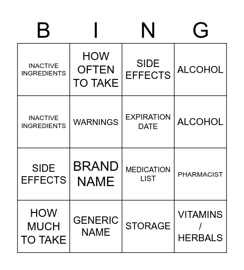 MEDICATION BINGO Card