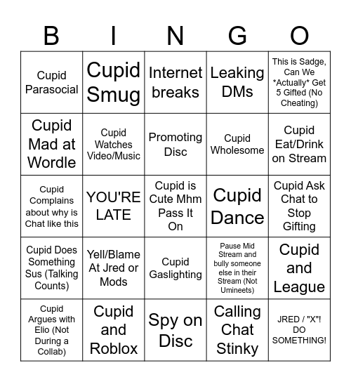 Cupidyle Bingo Card
