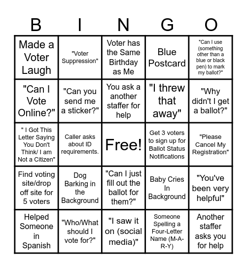 Early Voting Bingo Card
