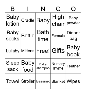 Baby Shower Bingo Card