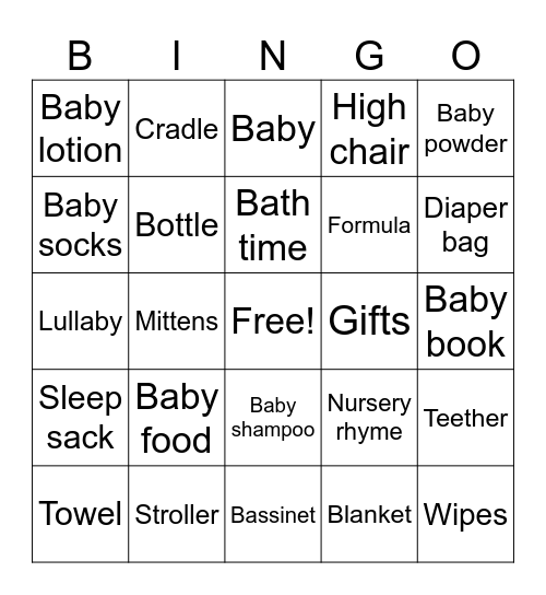 Baby Shower Bingo Card