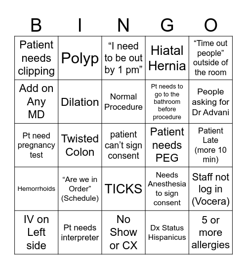 Bingo | Wednesday Bingo Card