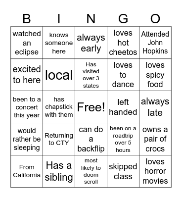 I wanna know Bingo Card