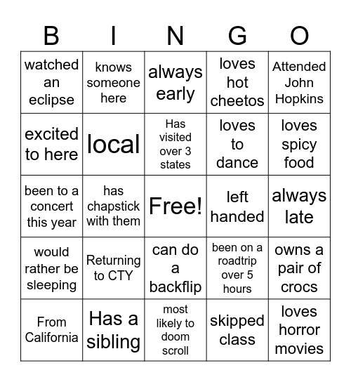 I wanna know Bingo Card