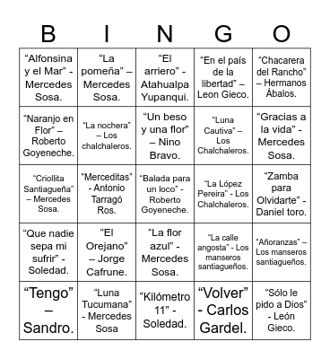 BINGO MUSICAL Bingo Card