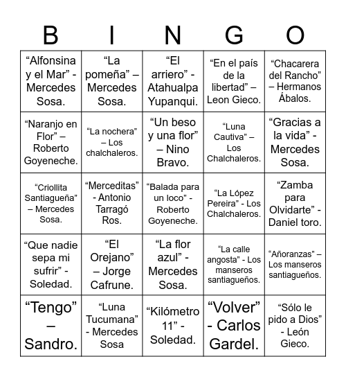 BINGO MUSICAL Bingo Card