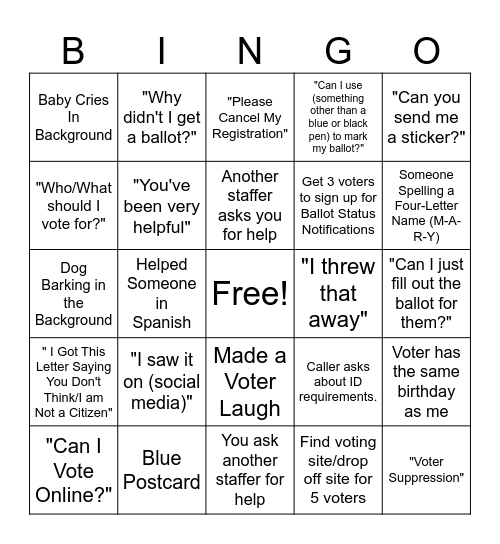 Early Voting Bingo Card