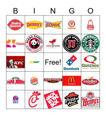 FAST FOOD BINGO Card