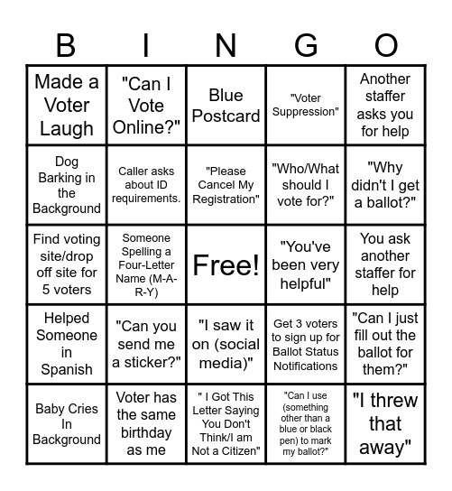 Early Voting Bingo Card
