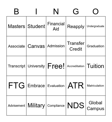 UAGC Bingo Card