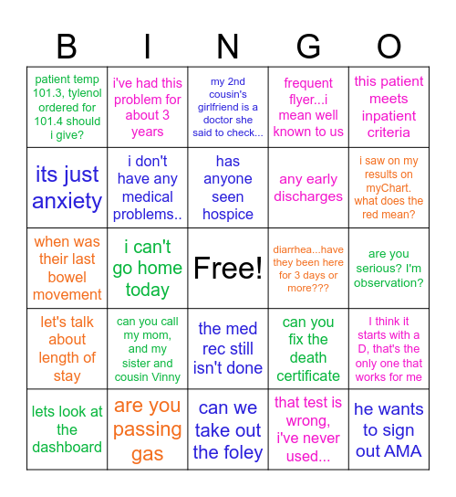 Hospitalist Council Bingo Card