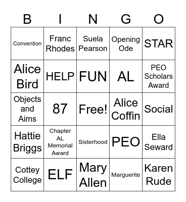 PEO Bingo Card