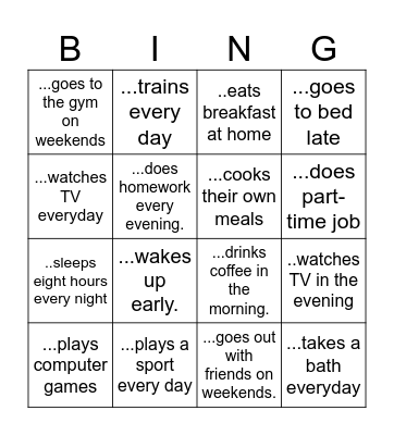 Lifestyle Bingo Card
