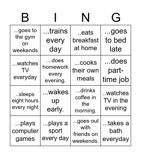Lifestyle Bingo Card