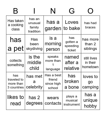 Find Someone Who.. Bingo Card