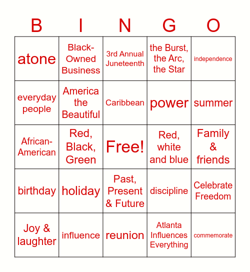 JUNETEENTH BINGO! Bingo Card