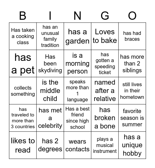 Find Someone Who.. Bingo Card
