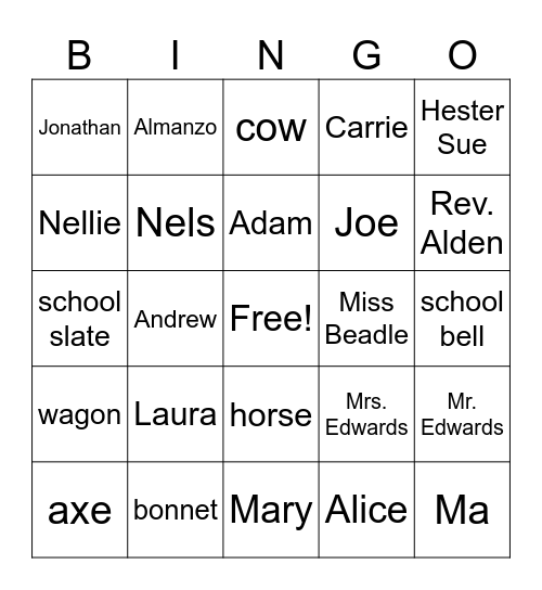 Little House BINGO Card