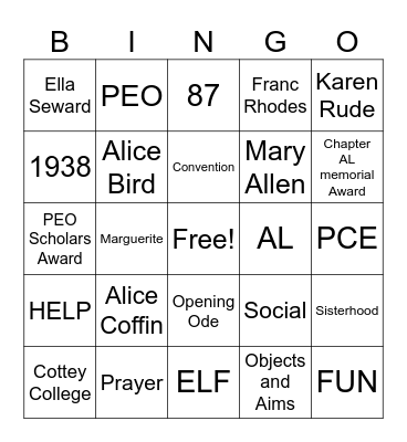 Chapter AL Bingo Card