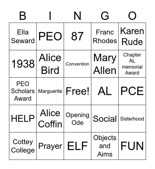 Chapter AL Bingo Card